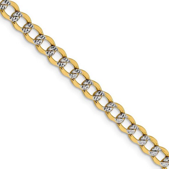 5.25mm 14k Yellow Gold & Rhodium Hollow Pave Curb Chain Necklace 16 In